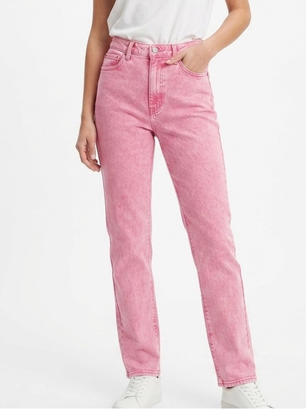 NWT AFRM Pink Acid Wash High Rise Straight Leg Jeans Size 29